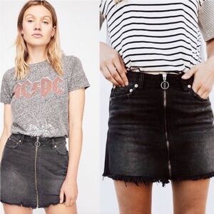 We The Free Free People Black Denim Zip Up Skirt with Raw Hem Grunge 24 or 2